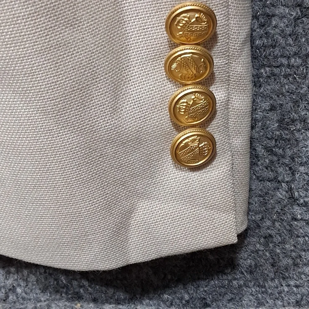 Johnny‎ Bench MVP Collection Mens 50L Tan Blazer Gold Crest Buttons Sport Coat